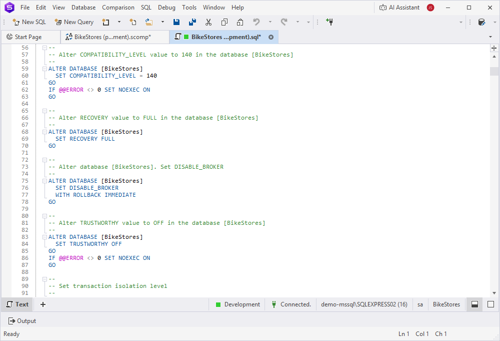 View a synchronization script in the SQL Editor