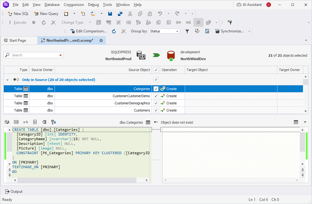 View comparison results
