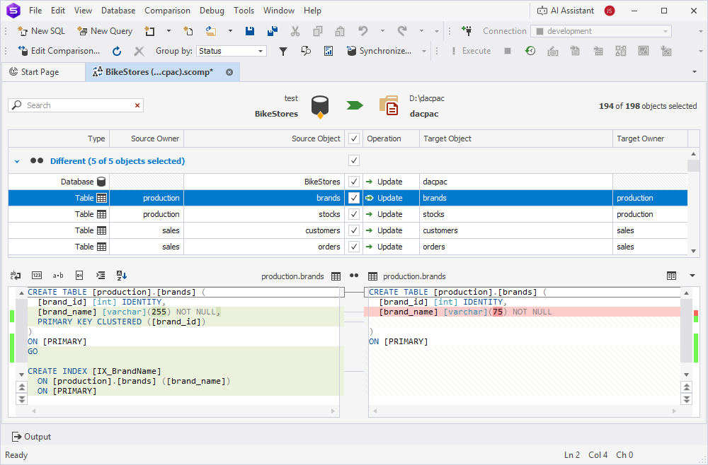 View comparison results