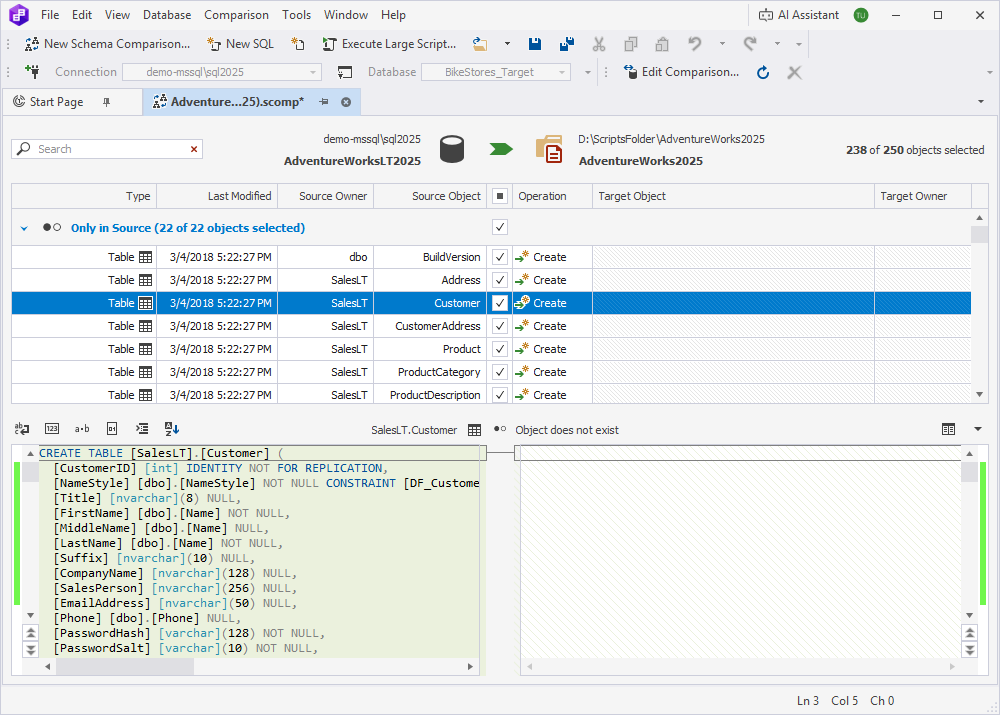 View comparison results in the Schema Comparison document