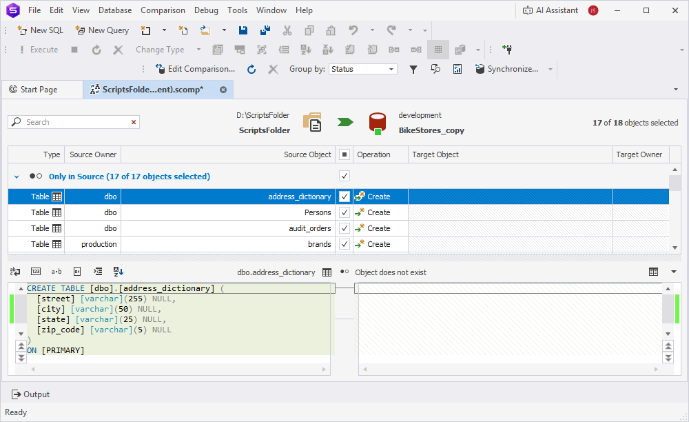 View comparison results