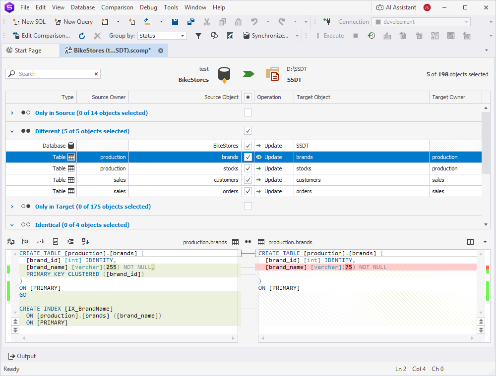 View comparison results
