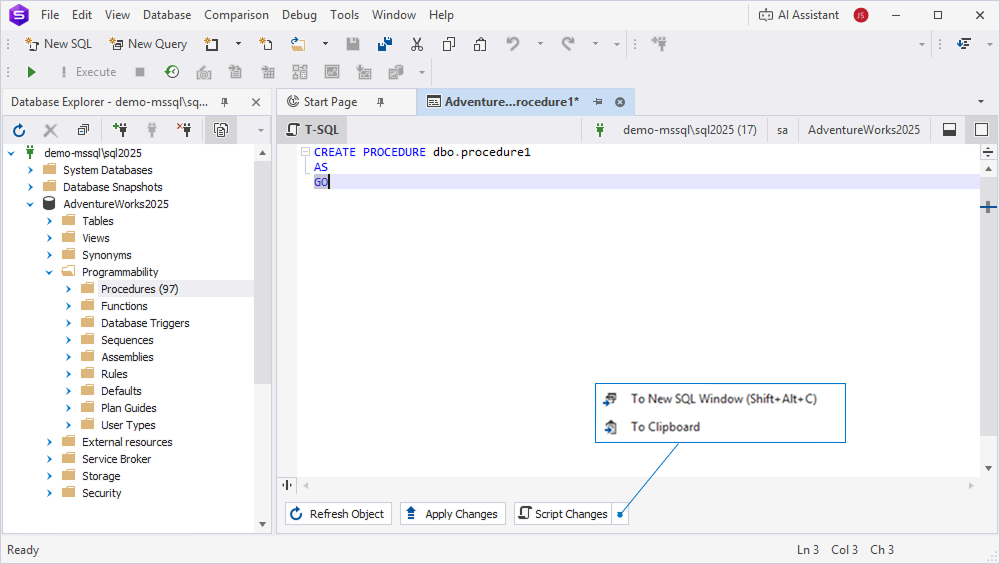 Script Changes options