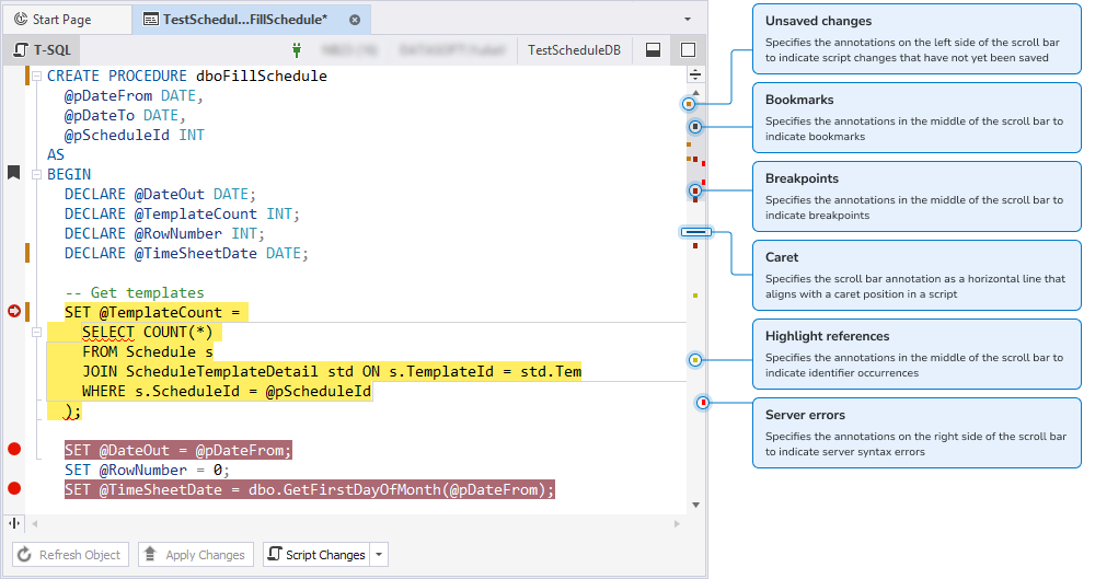 Example: Navigate across scroll bar annotations
