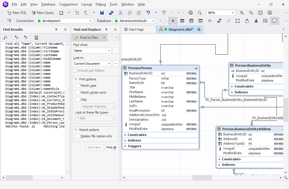 Search Text on the Database Diagram