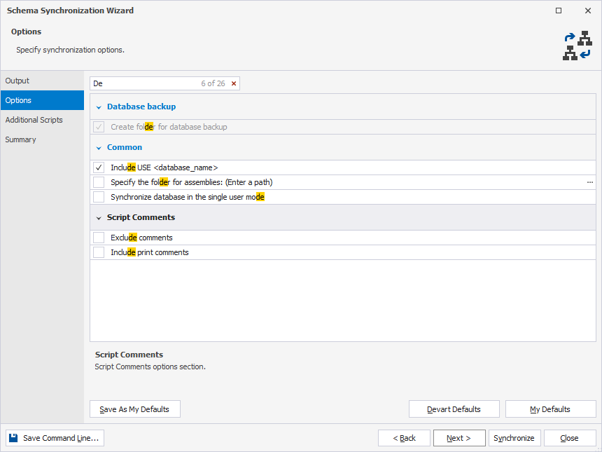 Search for synchronization options