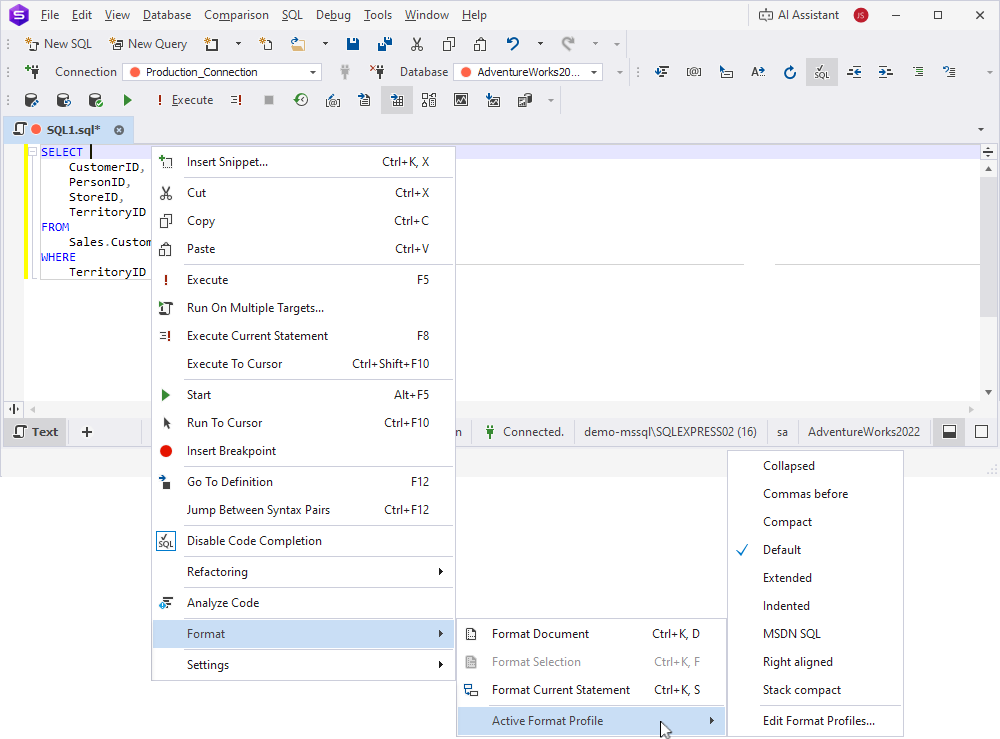 Change the formatting profile