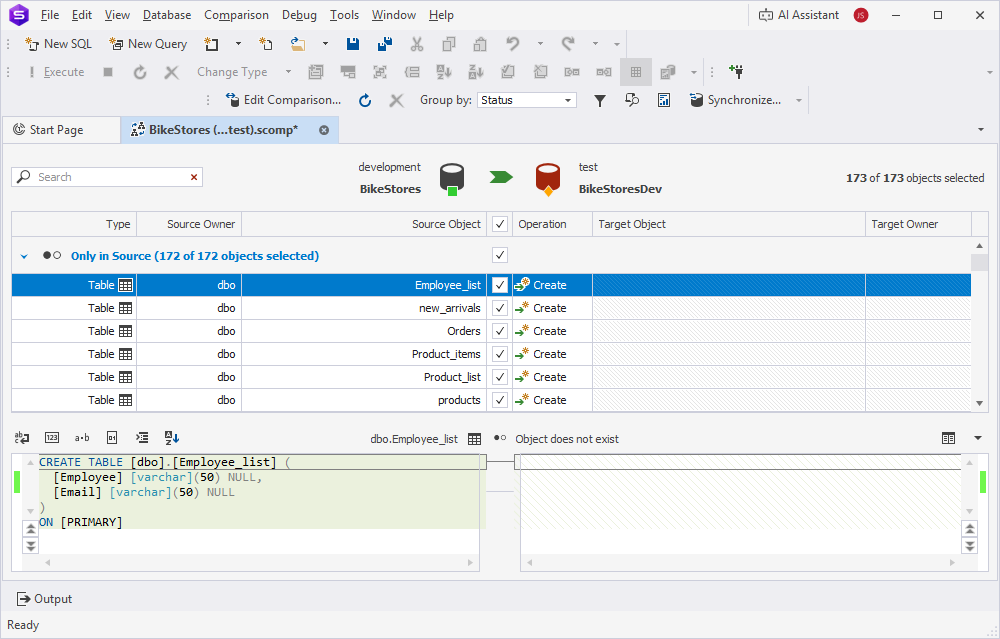 Select objects for synchronization