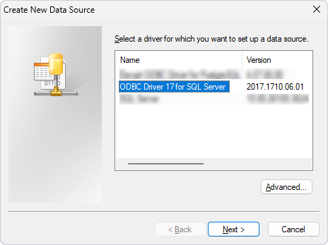 Select ODBC Driver for PostgreSQL