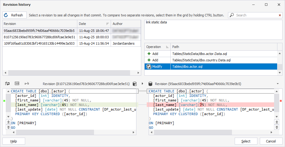 Choose a revision from the Revision history dialog