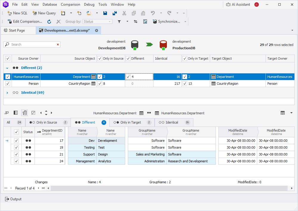 Select rows to synchronize