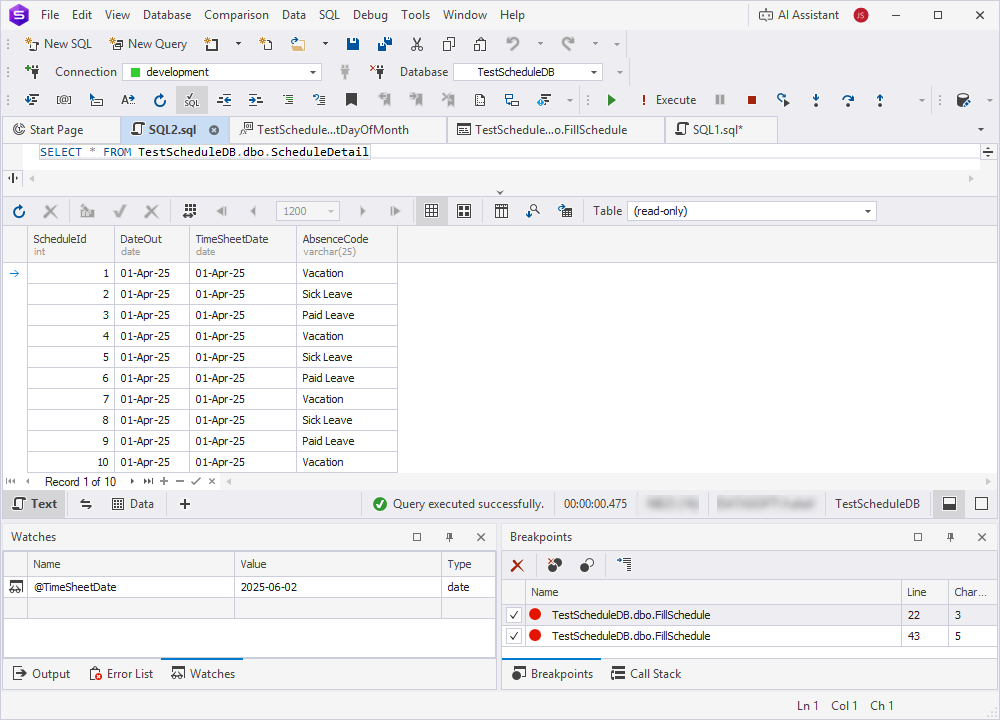 Select rows from the ScheduleDetail table