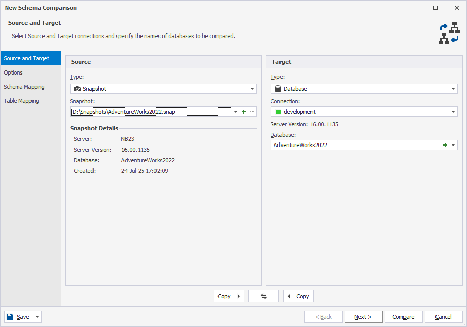 Select a snapshot as a data source