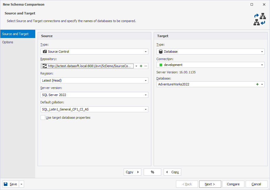 Select a source control as a data source