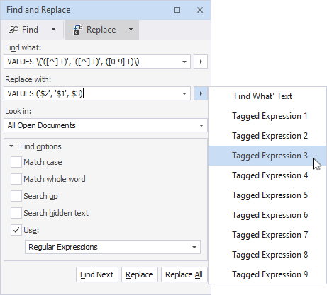 Tagged expressions: Find what