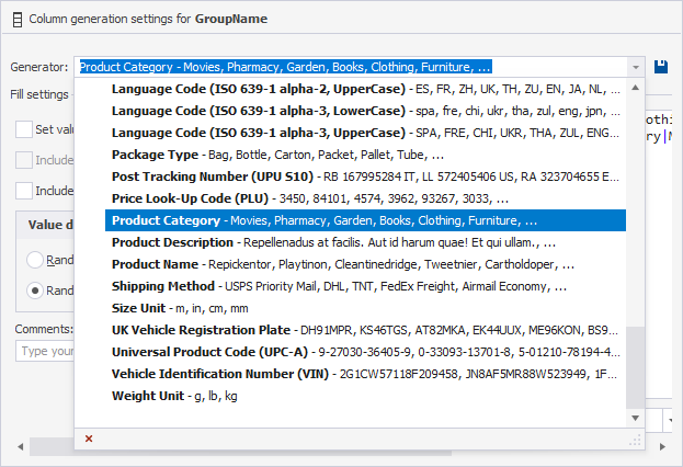 Selecting Data Generator