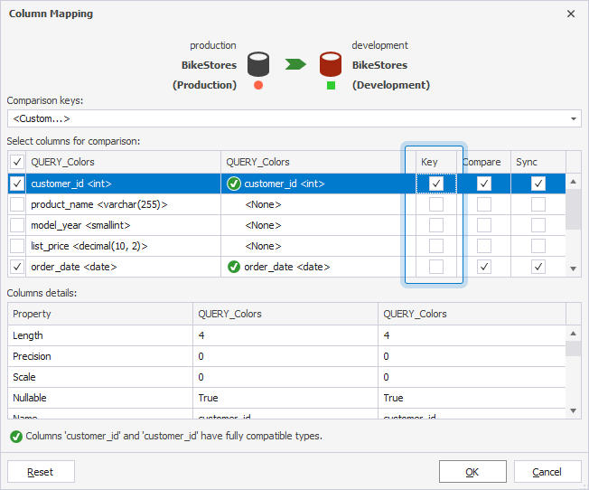 Set a comparison key