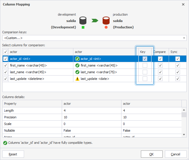Set a comparison key