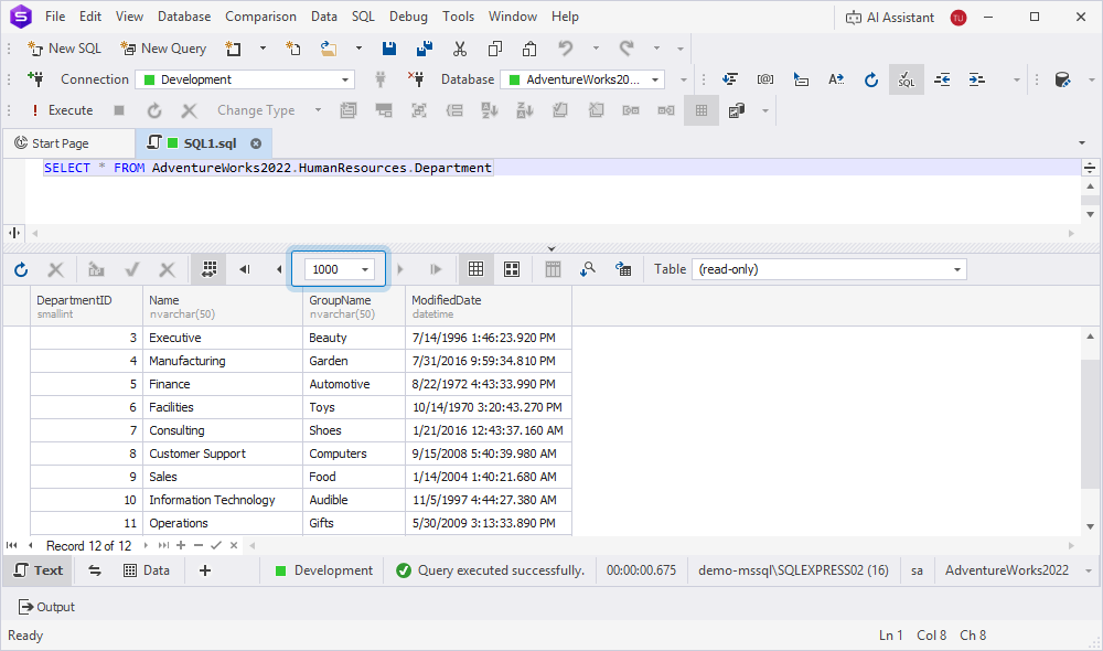 Set a custom number of records per page