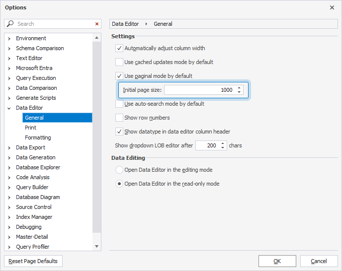 Set a custom number of records per page in Options