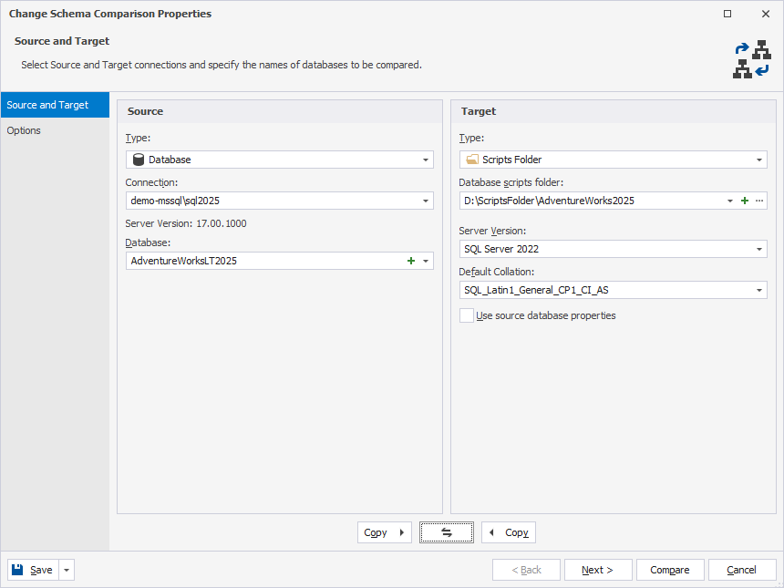 Add a scripts folder to schema comparison as the target