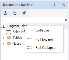 Document Outline shortcut menu in Database Diagram