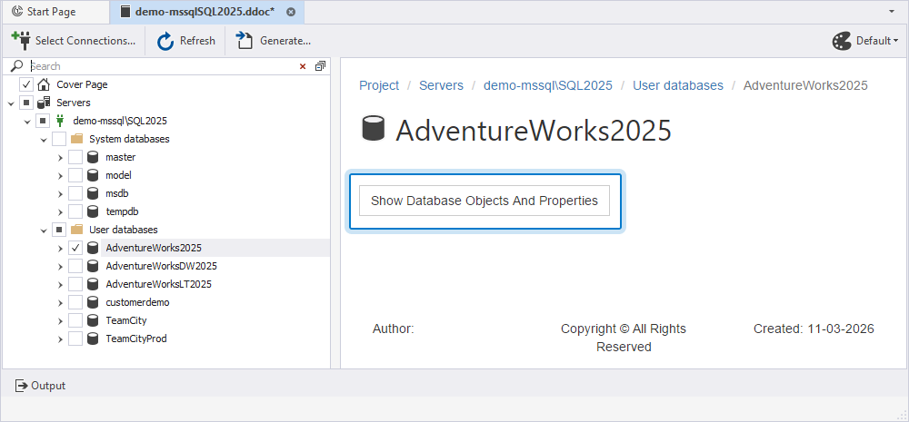 Retrieve metadata of the database