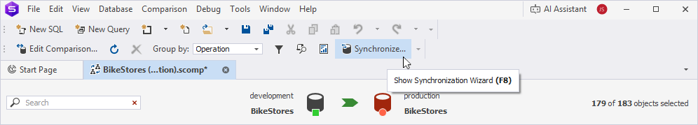 Show Schema Synchronization wizard