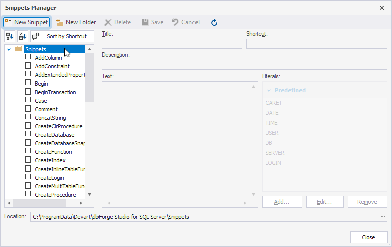 Open Snippets Manager
