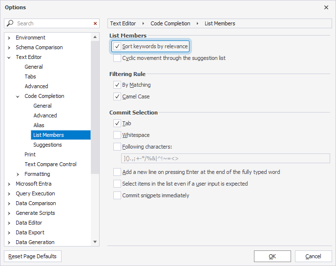 Sort keywords by relevance in Options