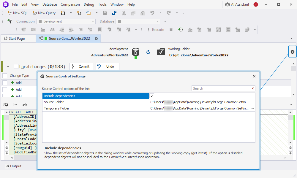 Open the Source Control Settings dialog