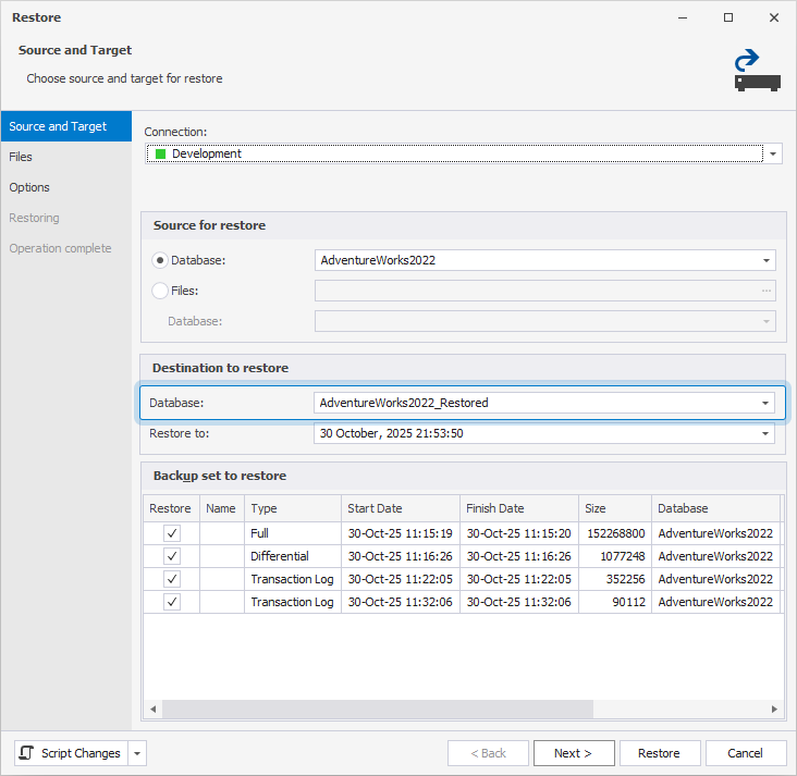 Specify a new database name