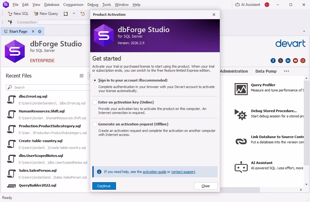Product activation via sign-in