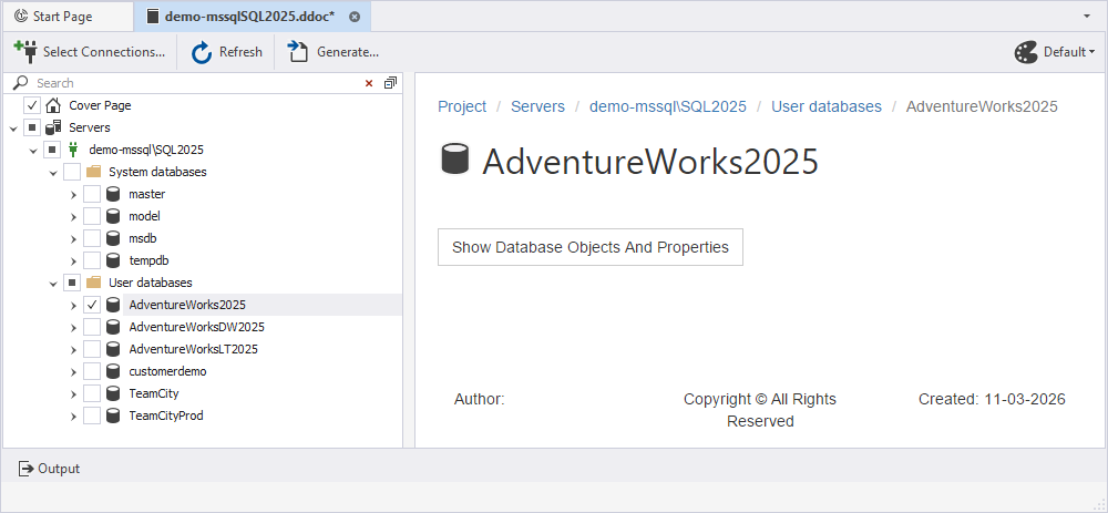Open the database documentation project