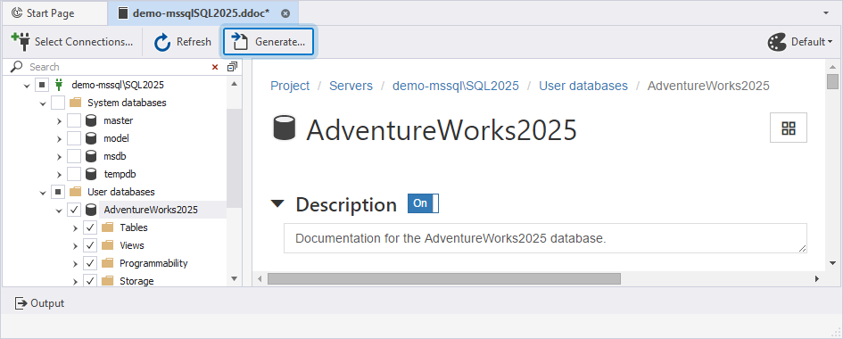 Start documentation generation