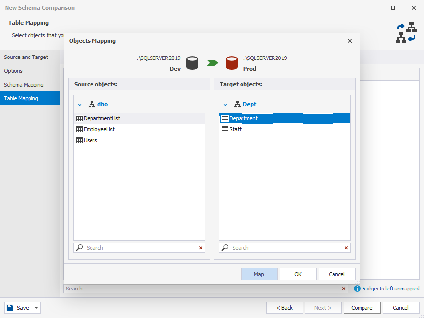 Map tables in dbForge Studio