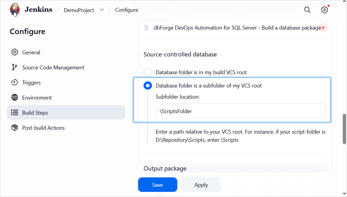 Specify the database folder