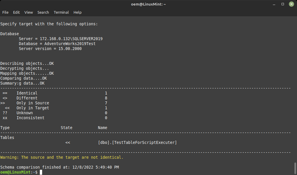 Schema comparison from CLI