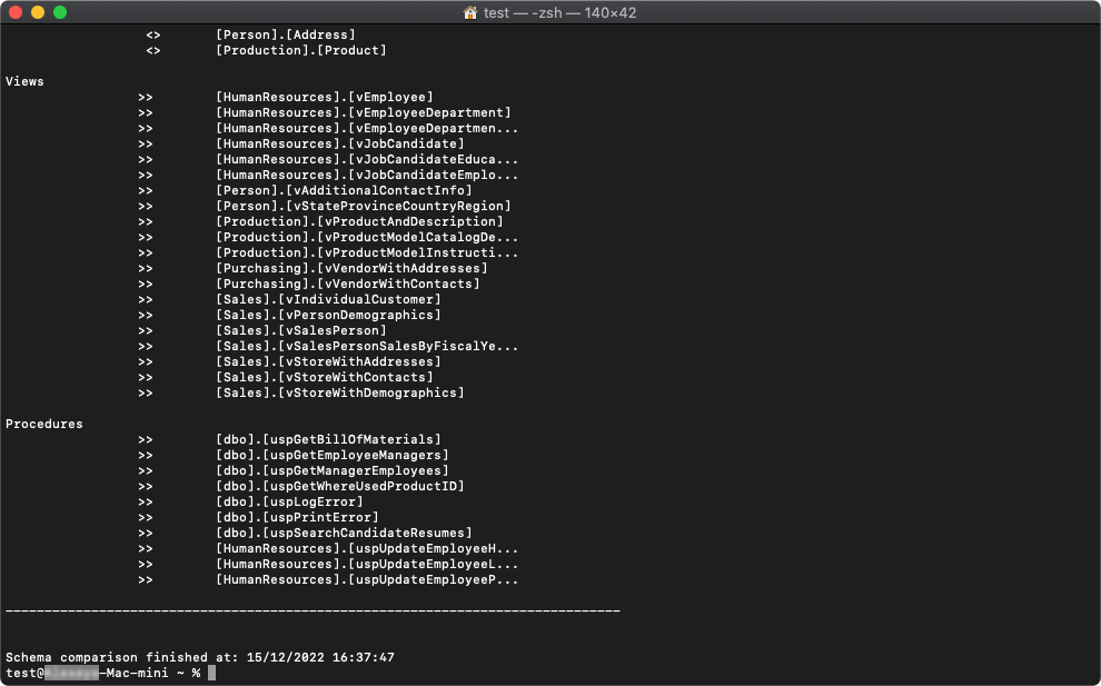 Schema comparison from CLI