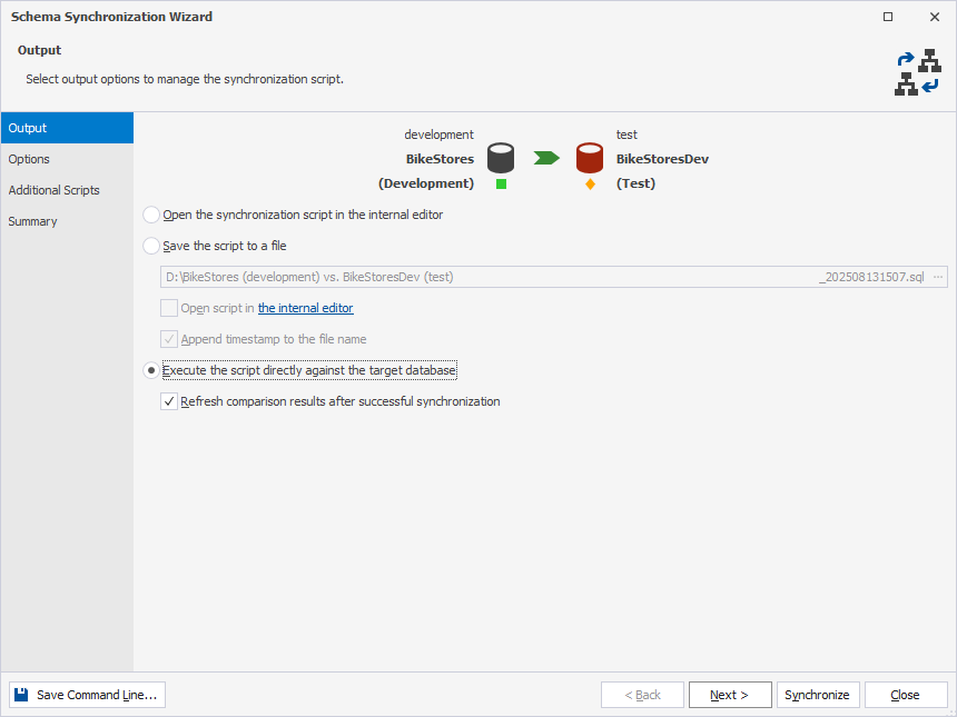 Synchronization Wizard - Output
