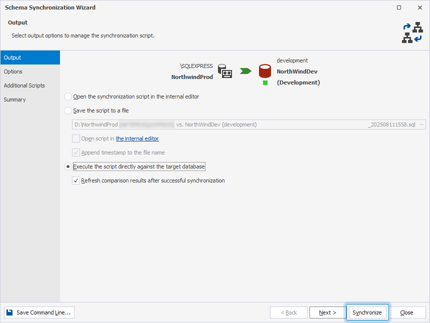 Synchronize a backup with a database