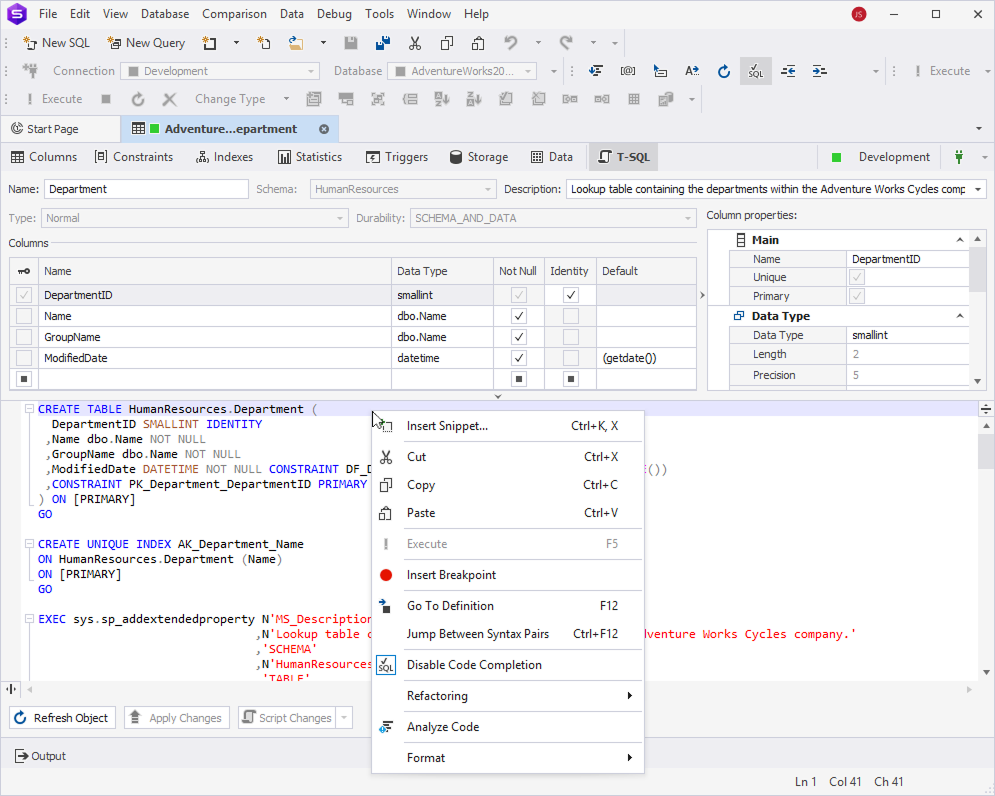 T-SQL tab