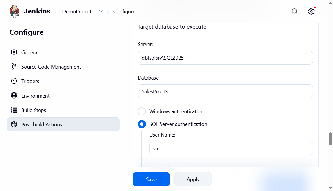 Specify the target database