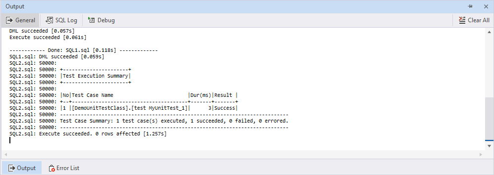 Result of the tSQLt.Run method