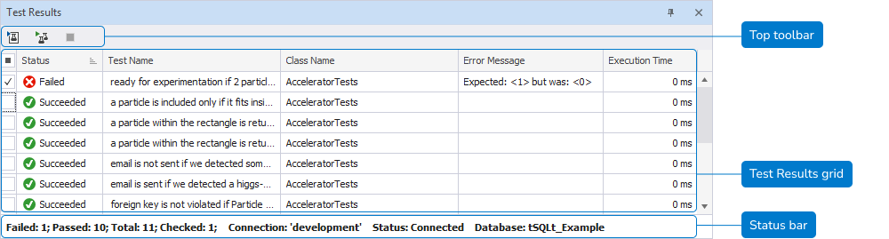 Test Results window
