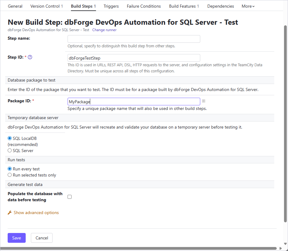 Configure the Test step