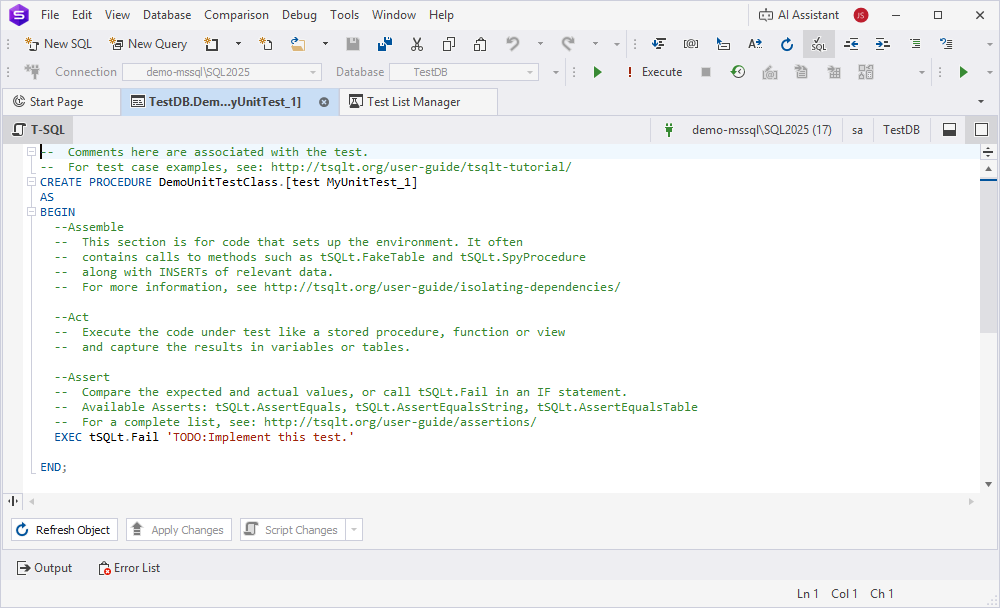 Template of the test case