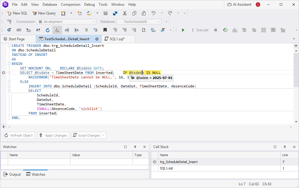 View the value of the variable