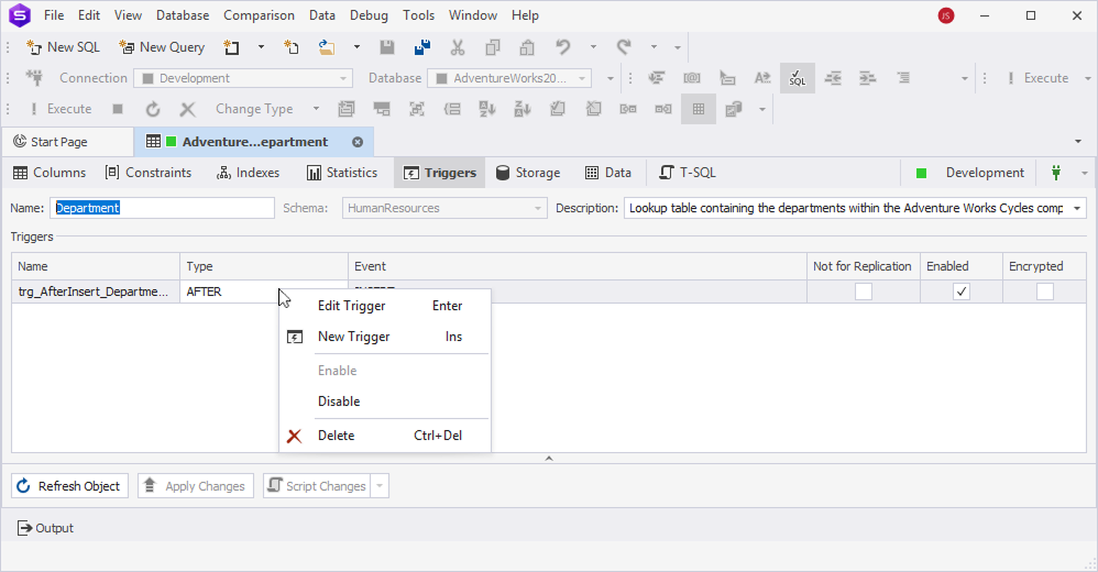 Table Editor - Triggers