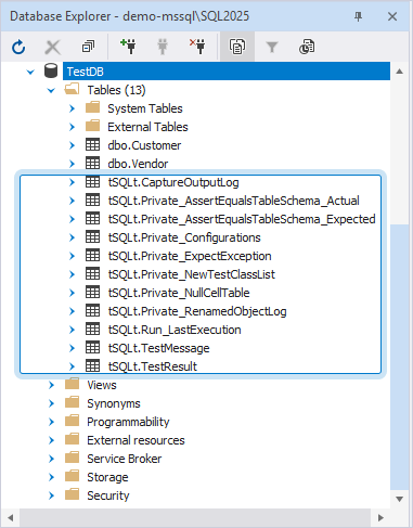 A tree-view tSQLt database schema